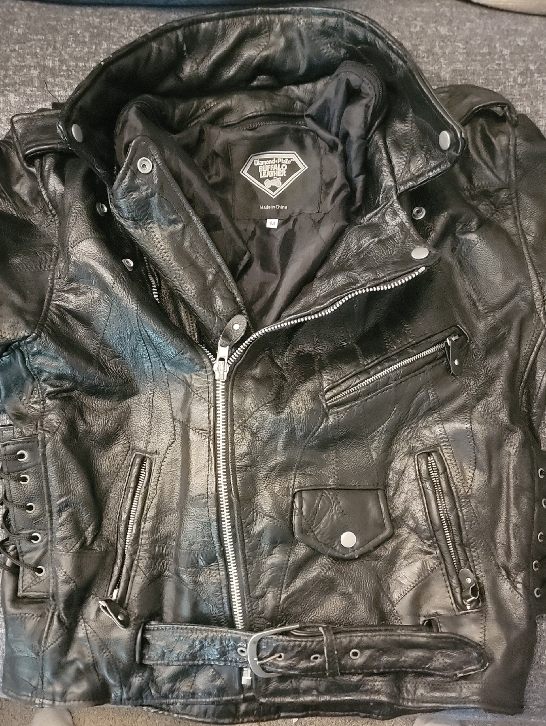 Diamond Pick Black Leather Moto Jacket - Men